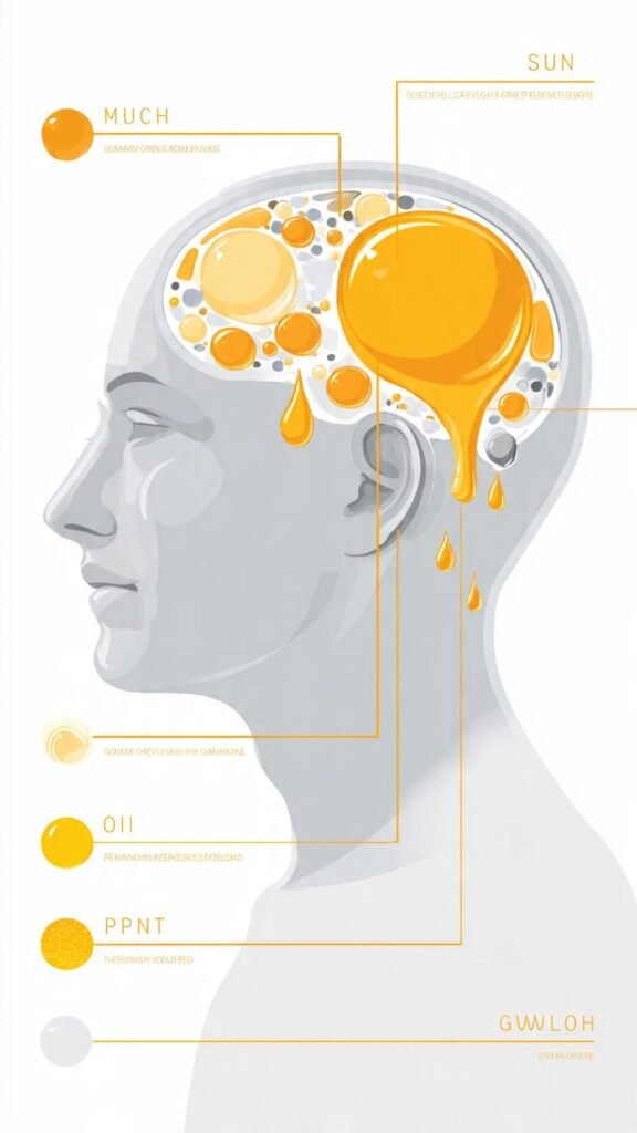 Infographic showing how sun, oil glands and sebum cause oily scalp in summer