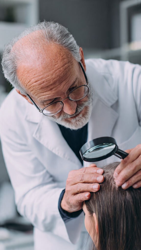 checking scalp for psoriasis and eczema treatment