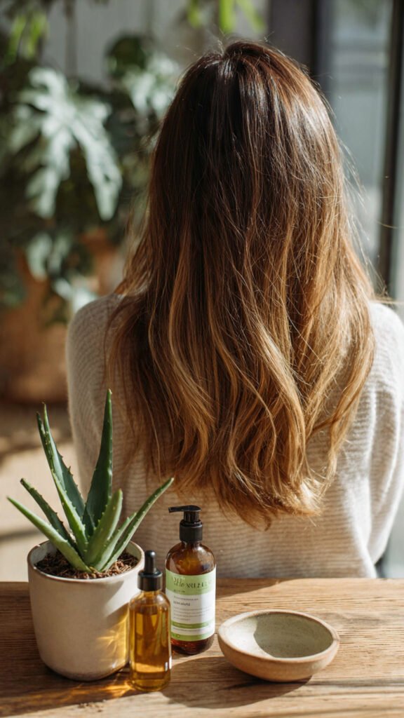 Natural scalp psoriasis and eczema treatment with aloe vera, coconut oil and sunlight