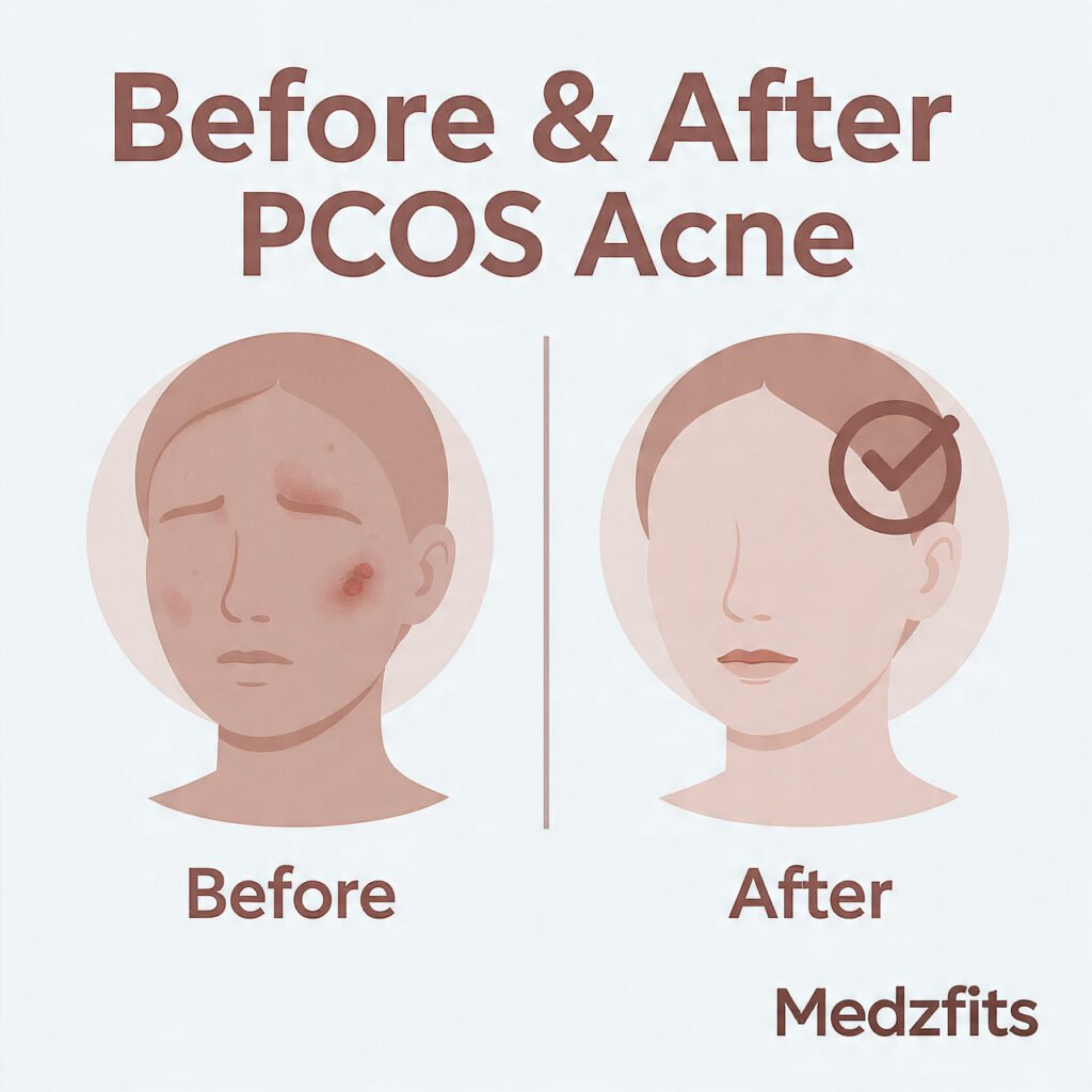 "Before and After PCOS Acne treatment results in Pakistan illustration - Medzfits"
