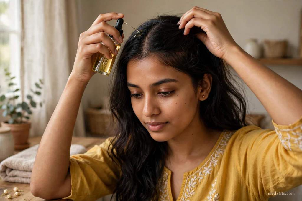 Applying natural hair oil for hair fall control