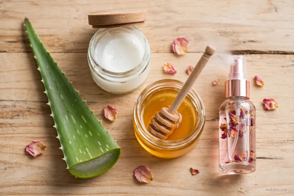 Natural skin care ingredients aloe vera coconut oil and honey